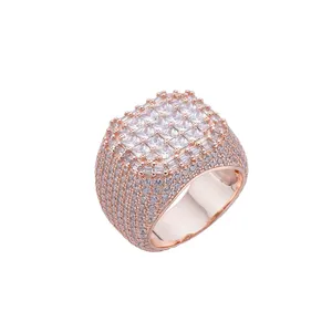 Unique 18K Gold Plated Pink Diamond Baguette Gemstone Eternity Waterproof Rose Gold Rings For Men