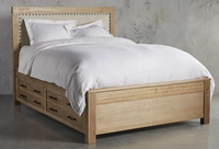 Cadre de lit King Size en bois de chêne, design minimaliste simple, style rustique, mobilier de ferme, luxueux avec revêtement en tissu