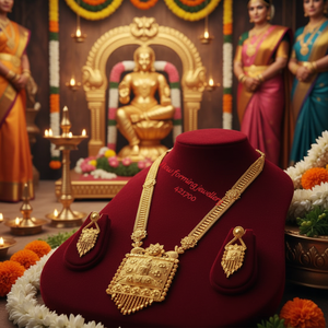 18K <b>Gold</b> Plated Brass South Indian Temple Long Haram Necklace <b>Set</b> Bridal Traditional Wedding Engagement Anniversary Party - Product Image 3