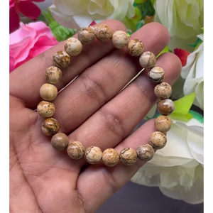 Picture Jasper <b>Bracelet</b>: Round <b>Gemstone</b> Beads, Stretch <b>Bracelet</b> Unisex Classic Style Certified Anniversary Gift - Product Image 1