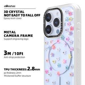 Étui de téléphone portable à fleurs irisées, magnétique, luxueux, brillant, avec diamants, pour iPhone 16 15 14 13 Pro Max - Product Image 3