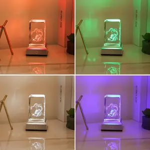 EU Fengshui Decoration 3d Laser Cube For Table Crystal Glass Dragon Figurine Night Light