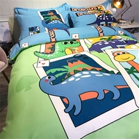 Ensemble de literie pour enfants, 3 ou 4 pièces, taille double ou king size, motif dinosaure, draps, couettes, housse de couette, dessin animé personnalisé
