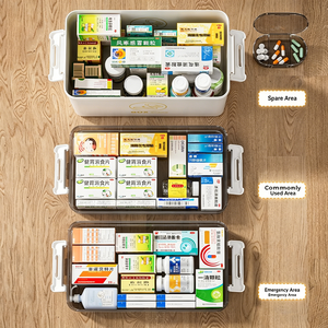 Boîte à médicaments rectangulaire en plastique PP, pack familial, grande capacité, multi-couches, moderne, écologique, rangement médical, trousse de premiers soins - Product Image 3