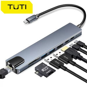 ฮับ USB คุณภาพสูง TUTI 3.0 อะแดปเตอร์มัลติพอร์ต SD TF PD 100W HDTV 4k30hz RJ45 1000Mbps 8 in 1 แท่นเชื่อมต่อสำหรับแล็ปท็อป - Product Image 4