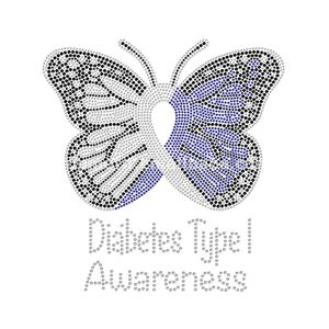 Kupu-kupu <span class=keywords><strong>Diabetes</strong></span> Tipe 1 Kesadaran Terbuat dari Biru Royal Berlian Imitasi Hitam Memperbaiki Panas Transfer untuk Anak Perempuan Kemeja Garmen Hoodies - Product Image 1