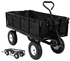 Garden Trolley Heavy Steel Cart With Removable Mesh Sides 4 Wheels Wire-mesh Trolley TC1840