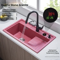 Évier de cuisine rectangulaire en granit quartz, cuve simple, avec égouttoir, robinet extractible inclus, distributeur de savon, noir mat, moderne