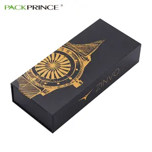 Luxury Premium Branded Custom Gold Foil Logo Pull Out Drawer Style Paper Black Wrist Watch Box