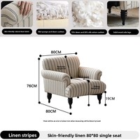 Fauteuil d'appoint à dossier haut en tissu de lin rayé, style vintage français du milieu du siècle, pour la maison