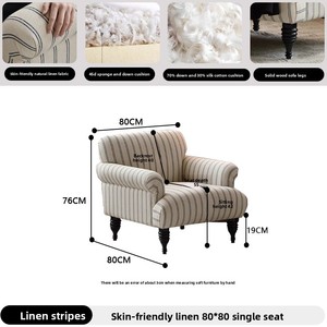 Sillón <span class=keywords><strong>de</strong></span> Estilo Francés Vintage <span class=keywords><strong>de</strong></span> Mediados <span class=keywords><strong>de</strong></span> Siglo, con Patas Altas y Respaldo <span class=keywords><strong>de</strong></span> Alas, Tapizado en Lino a <span class=keywords><strong>Rayas</strong></span>, para Sala <span class=keywords><strong>de</strong></span> Estar - Product Image 6