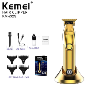 Tondeuse à barbe électrique professionnelle <span class=keywords><strong>Kemei</strong></span> <span class=keywords><strong>KM</strong></span>-i32S en métal, 2000 mAh, 5 W, lame en acier au carbone, tondeuse à cheveux, base dorée, rechargeable - Product Image 3