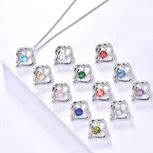 GP05 Drop Shipping love Heart Pendant Charms Pendentifs en argent sterling 925 avec pierre de naissance pour collier Wholesale Jewelry for Women - Product Image 3