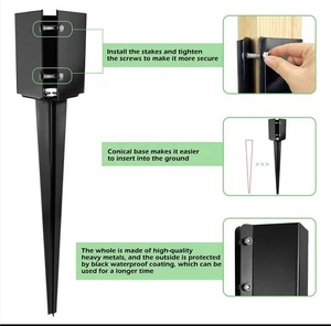 Palo per recinzione ancoraggio attrezzi da giardino metallo nero verniciato a polvere palo per recinzione in <span class=keywords><strong>legno</strong></span> Base di supporto picchetto a terra - Product Image 6
