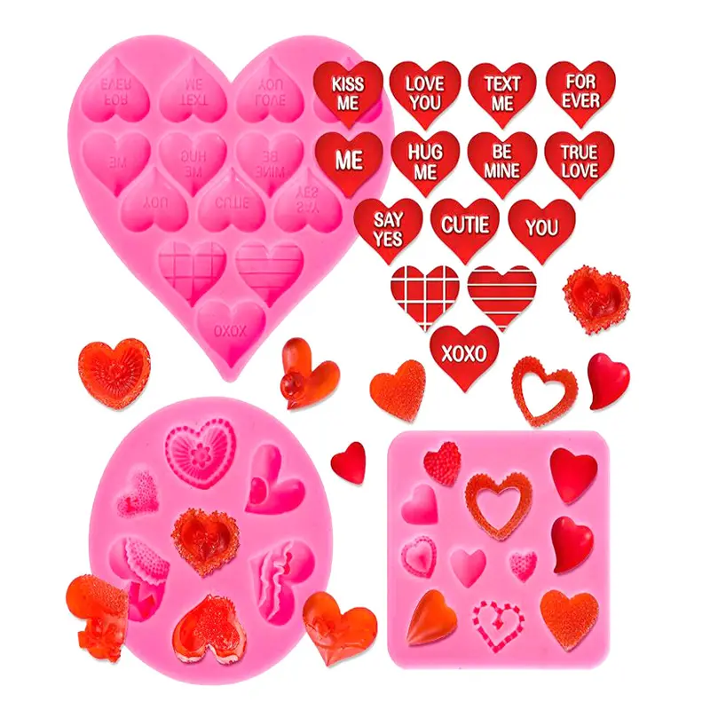 Dot Fondant Cake Molds Fondant Mold Cake Decorating Lips Heart Bear Love Letters Rose for Wedding Valentine's Day Silicone 10pcs