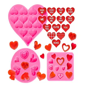 Dot fondant khuôn bánh fondant khuôn bánh trang trí môi trái tim gấu tình yêu chữ hoa hồng cho đám cưới Ngày Valentine Silicone 10 cái