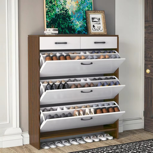 Meuble à chaussures ultra-fin en panneau écologique, design moderne, 4 étagères, boîte de rangement pour chaussures - Product Image 4