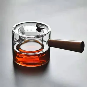 Mini bule de vidro removível artesanal, bule para vidro, coador e filtro de madeira removível, feito à mão, 6.5