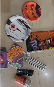Nuovo Set di Articoli per Feste <span class=keywords><strong>a</strong></span> <span class=keywords><strong>Tema</strong></span> <span class=keywords><strong>Halloween</strong></span>, Decorazioni per Compleanno, Accessori Horror, Piatti di Carta, Tovaglioli, Tovaglia, Bicchieri, Striscioni Personalizzati - Product Image 6