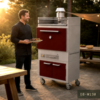 Barbecue commercial espagnol à charbon de bois mobile vertical Santa Maria avec armoire de rangement et grille supérieure pour restaurant