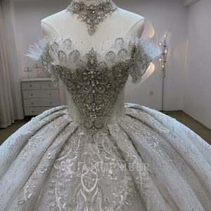 <b>Sparkly</b> Modern Organza Floor-Length Ball Gown Wedding Dresses Appliques Floral Print Crop <b>Top</b> Puffy Skirt Sweetheart Neckline - Product Image 6