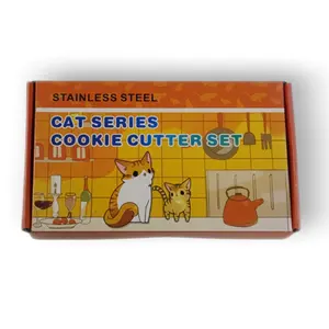 8-Piece thép không gỉ Cat Cookie cutter Khuôn bánh nướng công cụ Đóng gói trong hộp đầy màu sắc