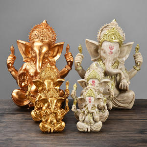 カスタムガネーシャ像 砂岩 インドのガネーシャ像 神像 レジン製 瞑想する象の神仏像 ホームデコレーション用 - Product Image 2