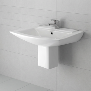 Vasque en céramique Vistaar Capri Square Half Pedestal, support bleu et blanc, pour hôtel - Product Image 4
