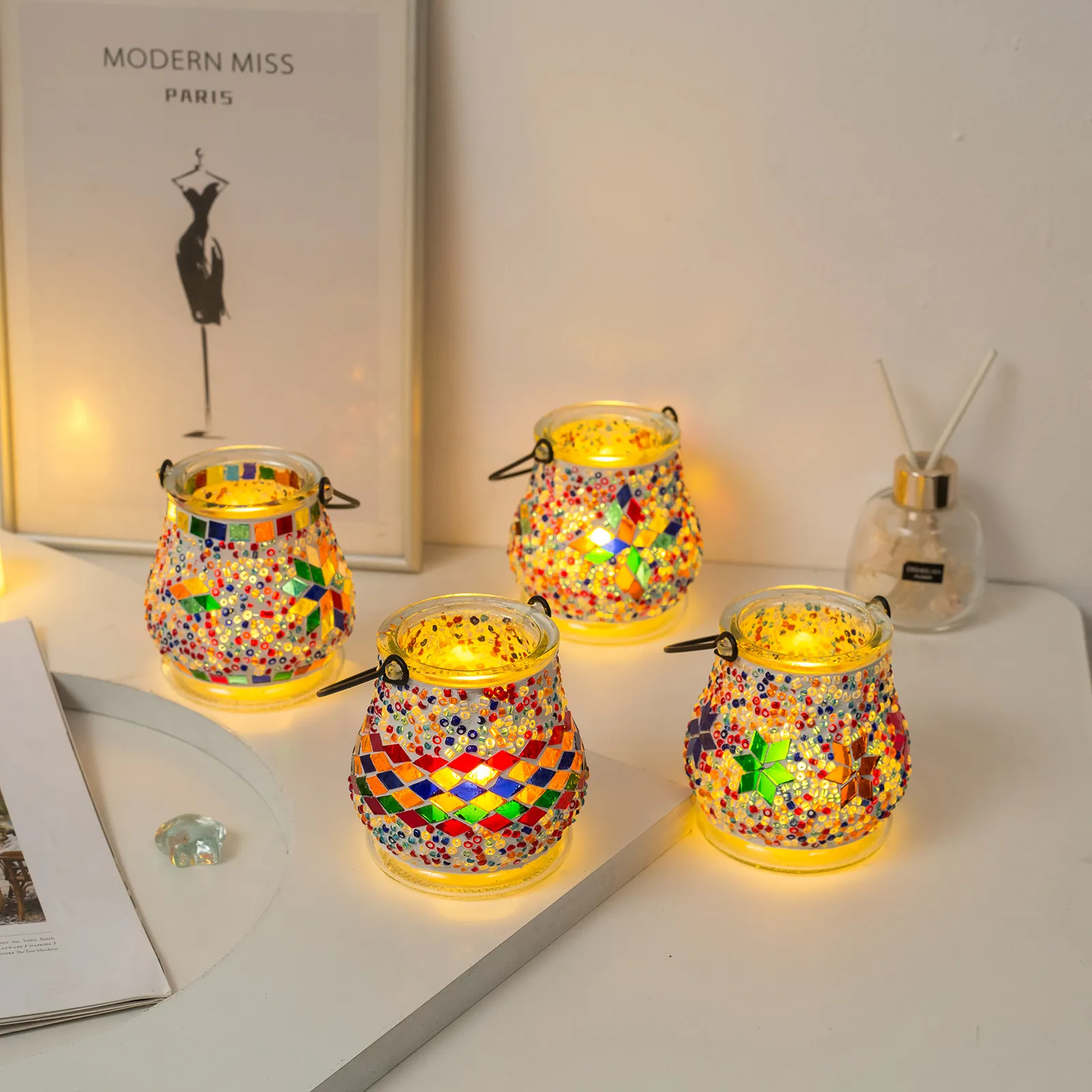 Набор для творчества из Марракеша, детская мозаичная плитка, разноцветная банка, Цветочная ваза, декоративный ночник