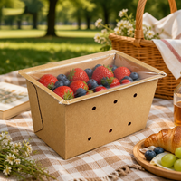 Op maat gemaakte kraftpapieren fruitmand, diepe geventileerde punnetdoos, hitteverzegelbaar, verpakking voor groenten en fruit, OEM-druk, groothandel