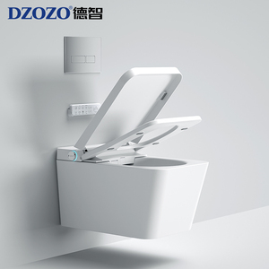 Inodoro de cerámica blanco de doble descarga, suspendido en la pared, con taza cuadrada y tapa de asiento de inodoro personalizable, con drenaje de trampa P. - Product Image 6