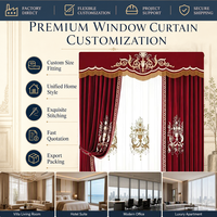 Rideaux de luxe en velours rouge de style chinois Yun Zhu, broderie grue dorée avec cantonnière pour la décoration du salon de villa