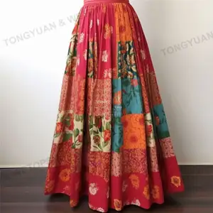 Tunique indienne Maxi grande taille Boho à imprimé floral Jupe pour femme Style bohème Jupes longues en coton