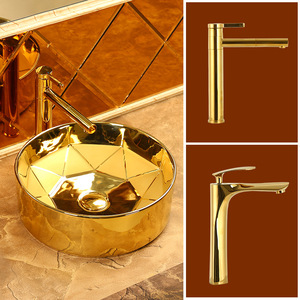 Gold Ceramic Countertop <b>Basin</b> <b>Round</b> Durable Sink For Bathroom - Product Image 5