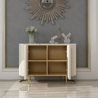 Commode sur mesure avec plan de travail en marbre, buffet moderne blanc, placage en cuir, cadre de base en or, armoire d'entrée, commode