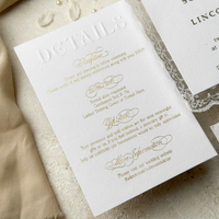 Ensemble d'invitations de mariage en dentelle blanche, cartes en papier, enveloppes, cartes RSVP, détails pour le mariage