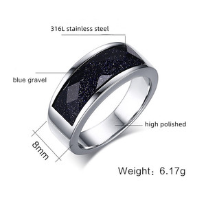 Anillo de Dedo de Acero Inoxidable Pulido de Alta Calidad con Piedra Azul Arena para Hombre, Estilo Boutique - Product Image 2