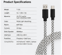 Câble USB-C Type-C USB2.0 480 Mbps pour transfert de données, 1 m/1,8 m/3 m, luminescent dans le noir, pour ordinateur IOS, charge rapide 60 W PD