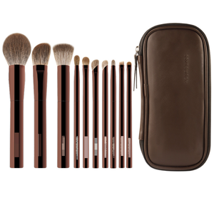 10pcs sang trọng đồng hồ cát trang điểm bàn chải thiết lập tổng hợp tóc Blusher bột Eyeshadow Foundation bàn chải Vegan phẳng du lịch Kem che khuyết điểm mới - Product Image 1