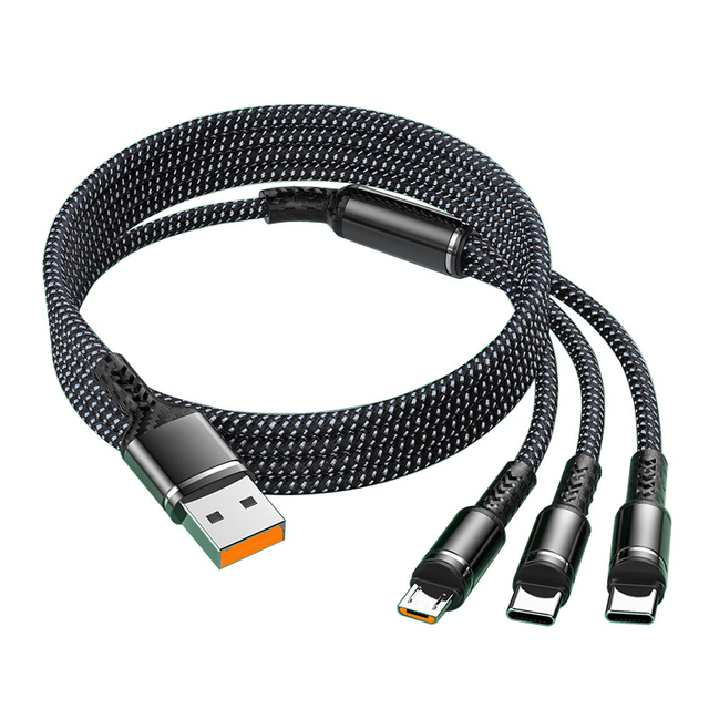 Multi Charging Cable 3 in 1 Nylon Braided Multi USB Cable Multiple Charger 66W 6A Fast Charging Cord for Iphone 13 14