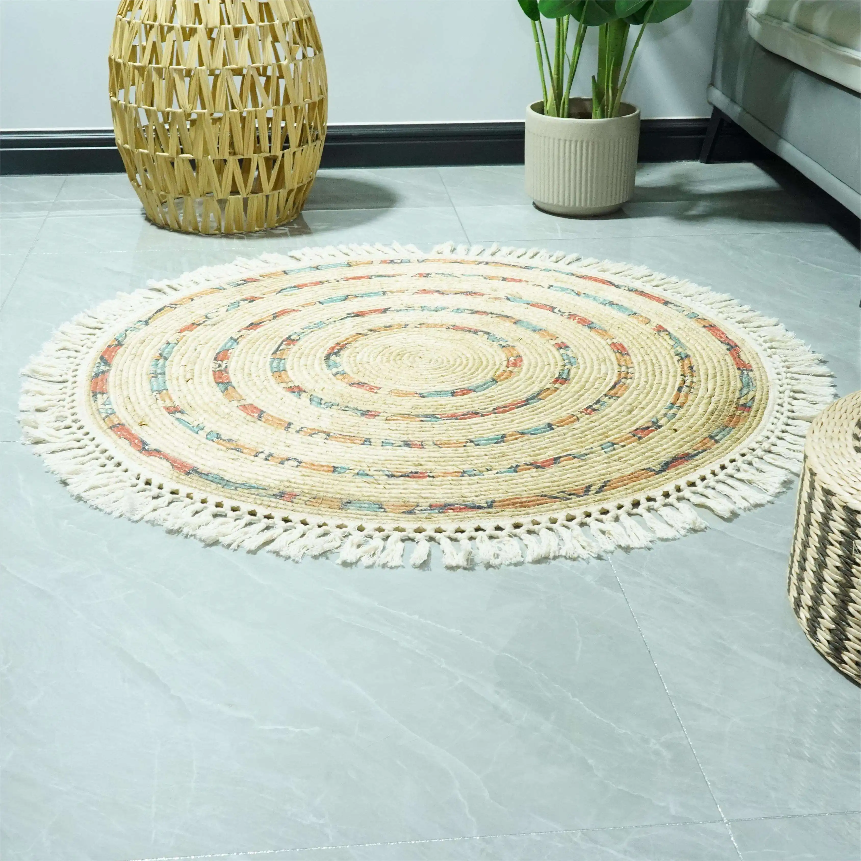 2024 новейший хлопчатобумажный коврик для домашнего хозяйства, нескользящий ручной тканый круглый коврик