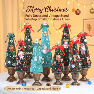 Petit arbre de Noël vintage de haute qualité en cèdre, sisal et soie, teinté blanc, avec effet neige tombante, en forme de tour de pin, pour intérieur - Product Image 4