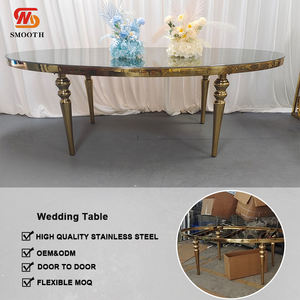 Mesa de Comedor de Acero Inoxidable Liso Personalizada con Vidrio Transparente y Detalles Dorados, Muebles Modernos para Hoteles, Bodas, Restaurantes y Banquetes - Product Image 4