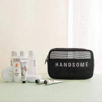 Sac en maille de nylon transparent imperméable avec logo personnalisé, petit et grand kit de lavage de voyage, trousse de maquillage, pochette à cosmétiques