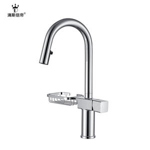Robinet de cuisine simple avec eau chaude et froide, extractible, anti-éclaboussures, rotatif universel, avec support de rangement - Product Image 1