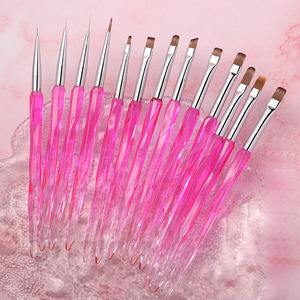 Pinceaux à ongles professionnels en plastique violet avec manche en cristal de diamant, plats, ronds, ovales, pour gel, ombrage, liner, bordure française, manucure et nail art - Product Image 1