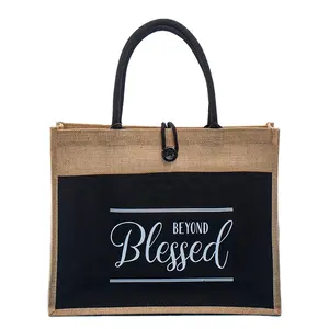 Neue Design benutzer definierte wieder verwendbare Vlies Baumwolle Hanf Leinen beschichtet Jute Geschenk Shopping Sac kleinen Einkaufstaschen mit Logo gedruckt