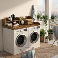 Comptoir de buanderie pour lave-linge et sèche-linge avec étagère, bord surélevé en bois, tapis antidérapant, organisateur de comptoir à 2 niveaux, étagères flottantes