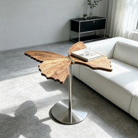 Mesa Auxiliar Creativa con Forma de Mariposa, Tablero de Madera, Base de Acero Inoxidable, Mesa Decorativa para Sala de Estar, Dormitorio, Esquina del Hogar