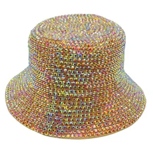 2022 new fashion wholesale Rhinestone Studded Bucket Hat Bling Bling Hip Hop bucket hat Rainbow Caps Headwear W2247